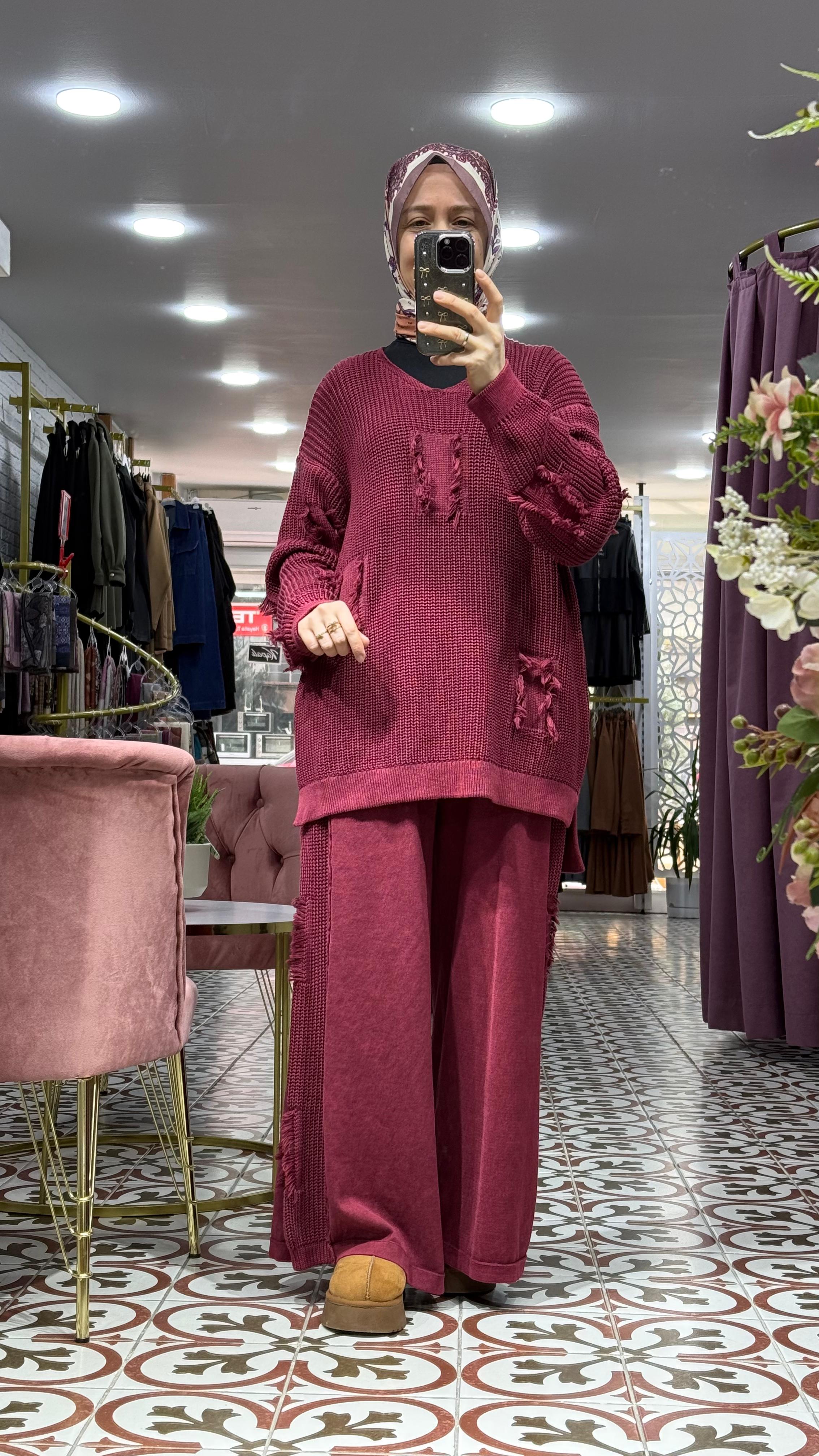 %100pamuklu triko takım -Bordo