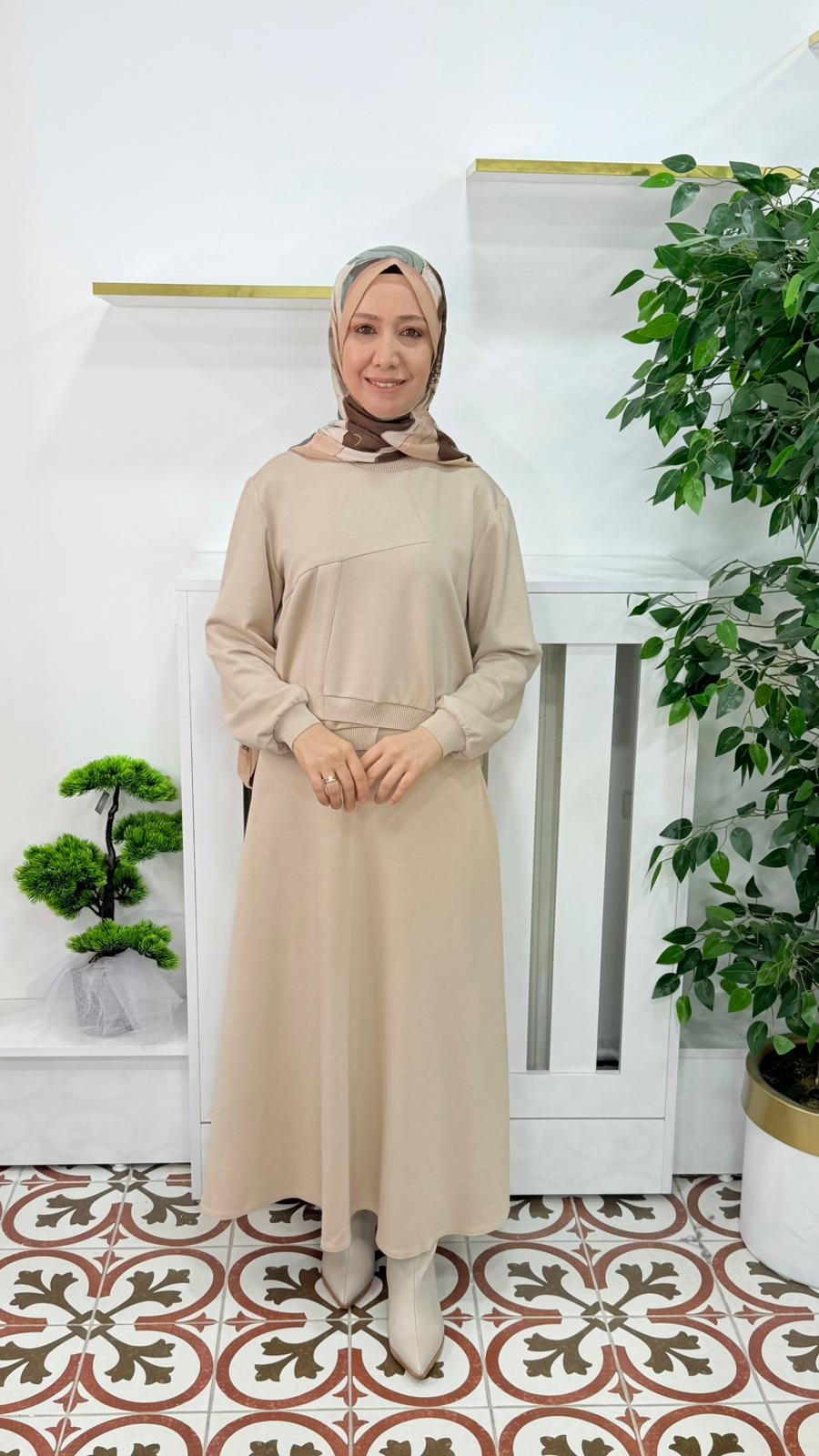 NAQISHE OYSHO ETEKLİ TAKIM- BEJ RENK