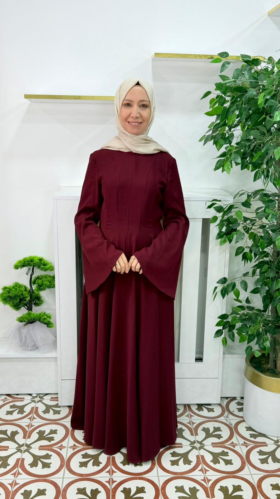 NAQIŞHE MEVLANA KOL ELBİSE -BORDO RENK