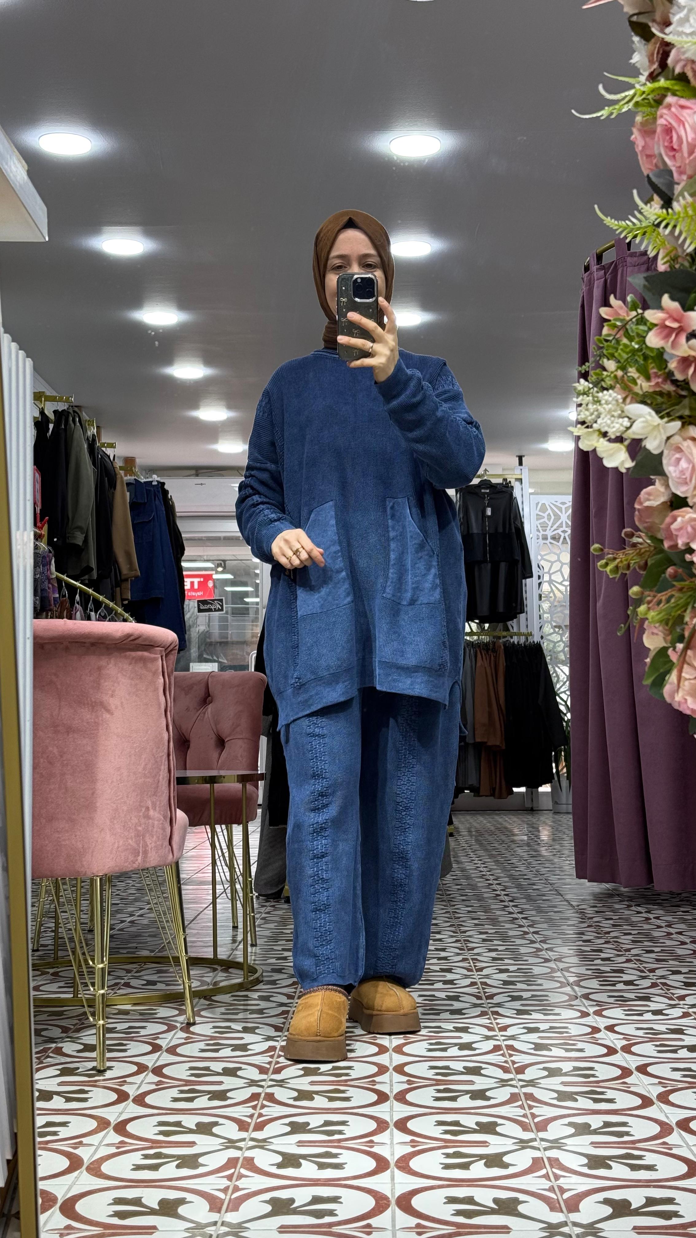 %100pamuklu triko takım -Mavi